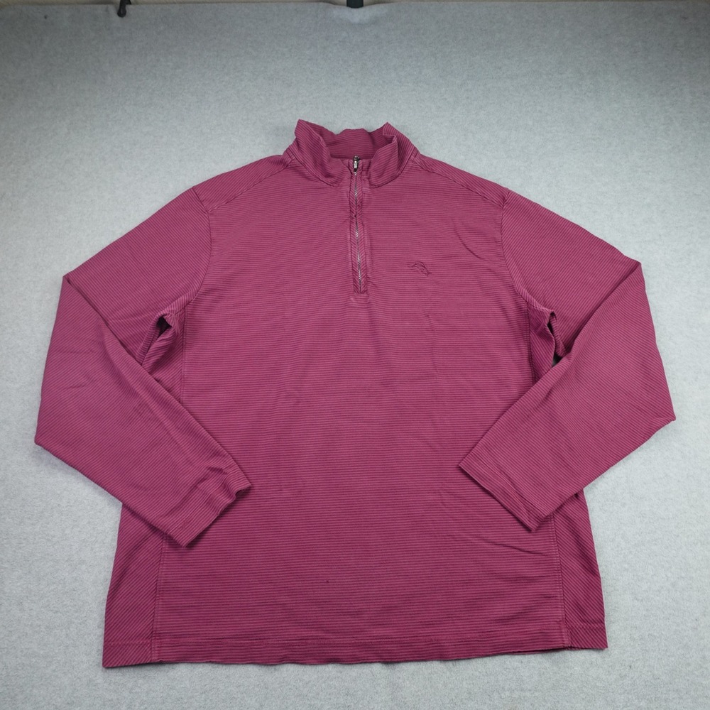 Tommy Bahama Pullover Mens L Burgundy 1/4 Zip Island Modern Fit Striped Shirt
